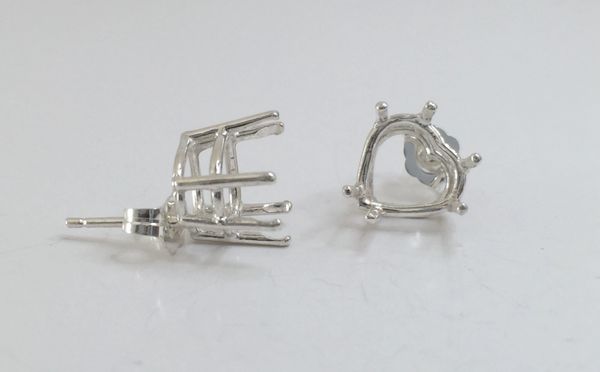 Two Sterling Silver Heart Wire Pre-Notched Earring Settings (4x4mm-10x10mm)