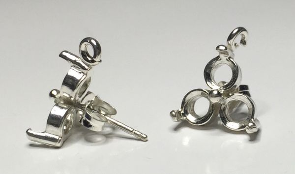 Two Sterling Silver Three Stone Dangle Pre-Notched Earring Settings (2-5.5mm)