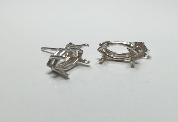 Two Sterling Silver Marquise (4-Prong) Wire Pre-Notched Earring Settings (5x2.5mm-12x6mm)