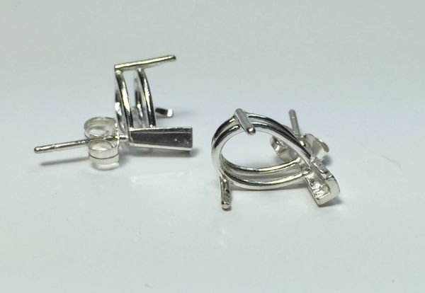 Two Sterling Silver Pear Vee-Prong Pre-Notched Earring Settings (6x4mm-15x10mm)