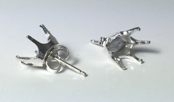 Two Sterling Silver Oval (6-Prong) Wire Pre-Notched Earring Settings (5x3mm-10x8mm)