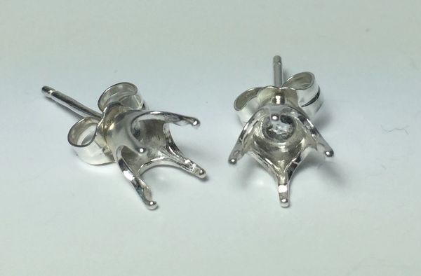 Two Sterling Silver Round (4-Prong) Pre-Notched Earring Settings (1.6-6mm)