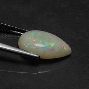Masterpiece Collection: (1) Gorgeous Pear Cabochon Genuine White (With Rainbow Colors) Opal (5x3-14x10mm)
