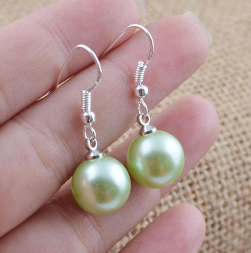 Pair of Elegant Mint Green Imitation Pearl Dangle Earrings