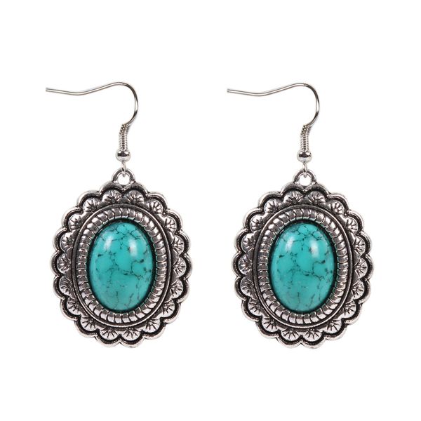 Pair of Elegant Imitation Oval Turquoise Thai Silver Dangle Earrings