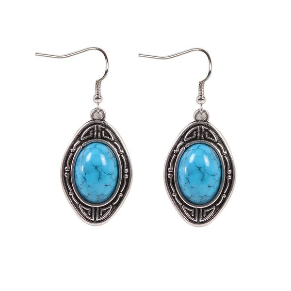 Pair of Elegant Imitation Oval Turquoise Thai Silver Dangle Earrings