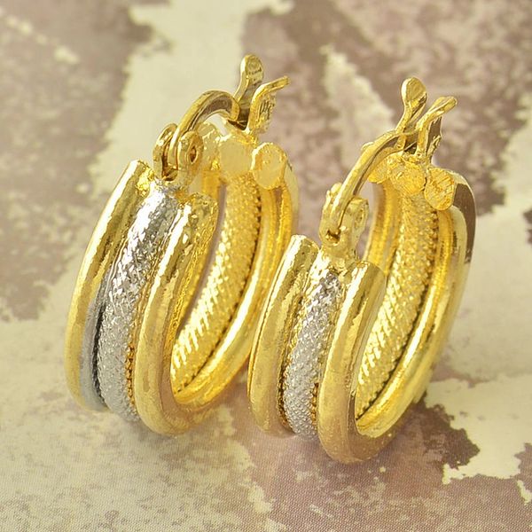 Yellow & White Gold Filled Round Vintage Small Hoop Earrings