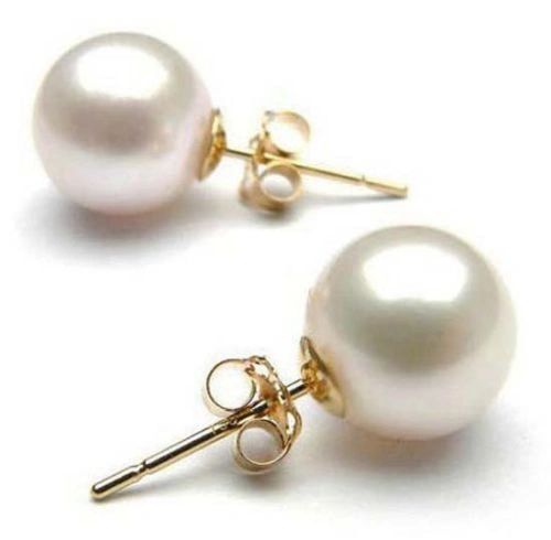 Women's 9kt Yellow Gold Plated Stud Earrings With White Imitation Pearl