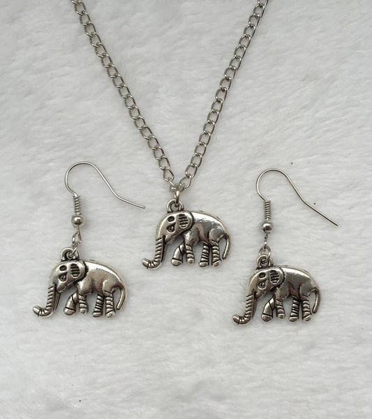 Set of Vintage Silver Plated Elephant Pendant Necklace & Earrings