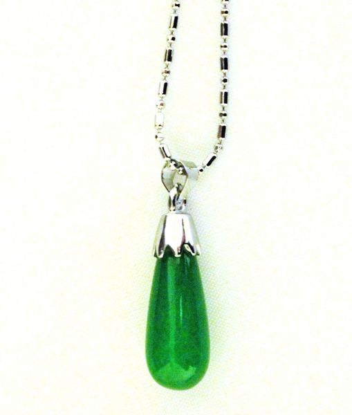 Rhodium Plated Teardrop Imitation Jade Pendant