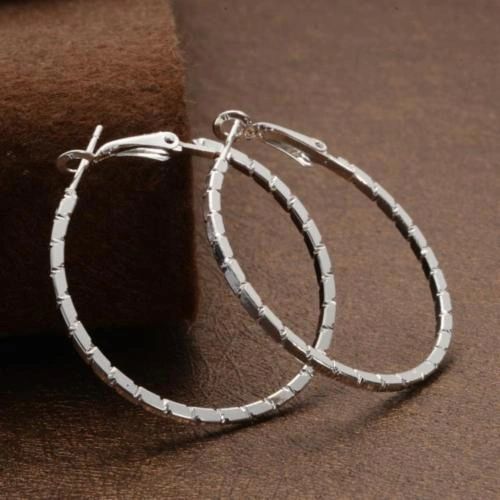 Pair of Silver Plated Pattern (38mm) Hoop Earrings