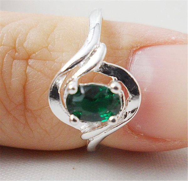 Green Imitation Emerald Silver Plated Ring Size 7