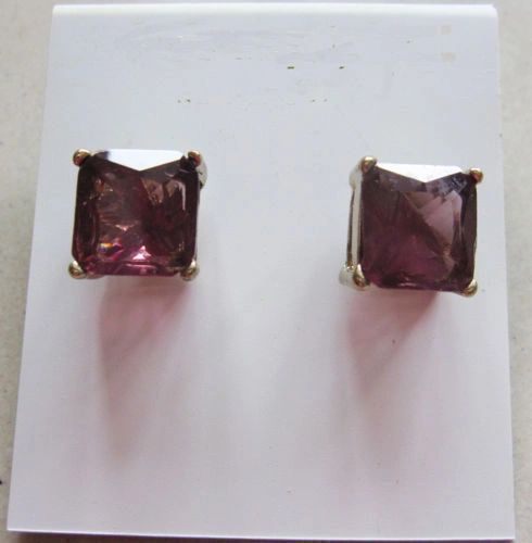 12x12mm Bright Purple Crystal Square Stud Earrings