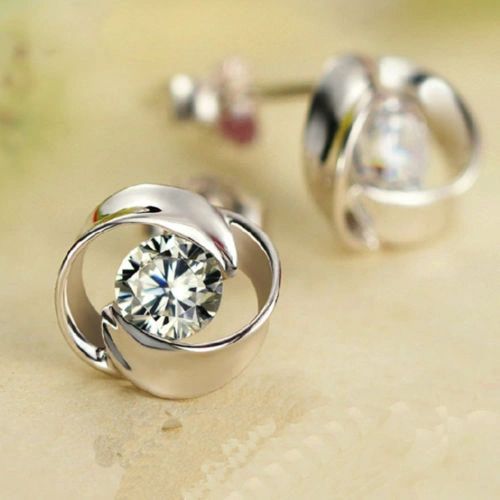 Silver Plated CZ Accented Stud Earrings