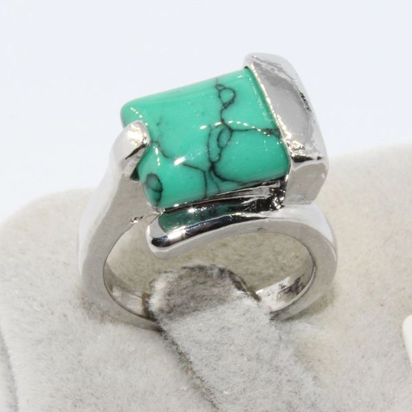 Bright Imitation Turquoise Silver Plated Ring Size 6