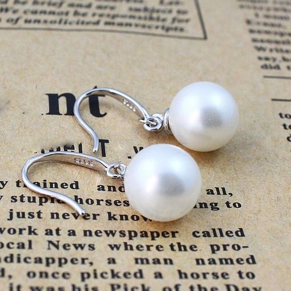 Pair of Elegant 10mm White Imitation Pearl & Silver Drop Earrings