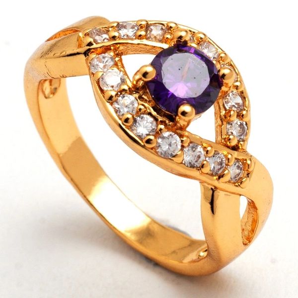 18kt Yellow Gold Filled With Purple CZ Fashion Ring Size 8