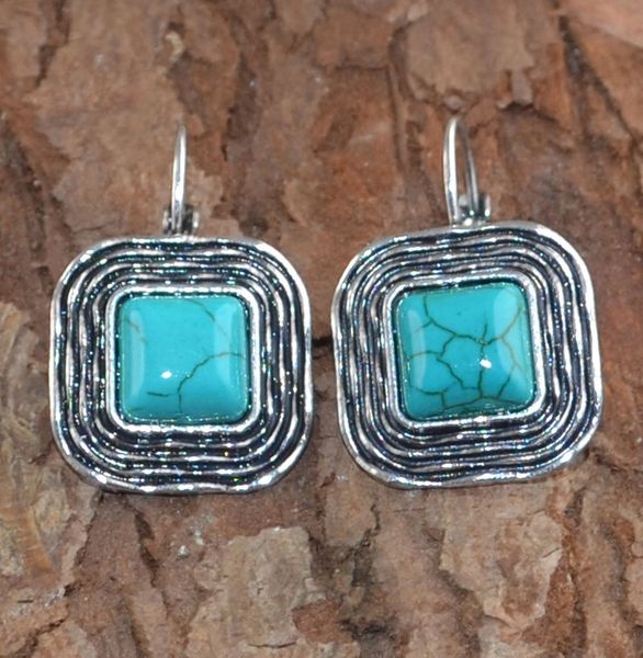 Pair of Elegant Imitation Turquoise Thai Silver Dangle Earrings