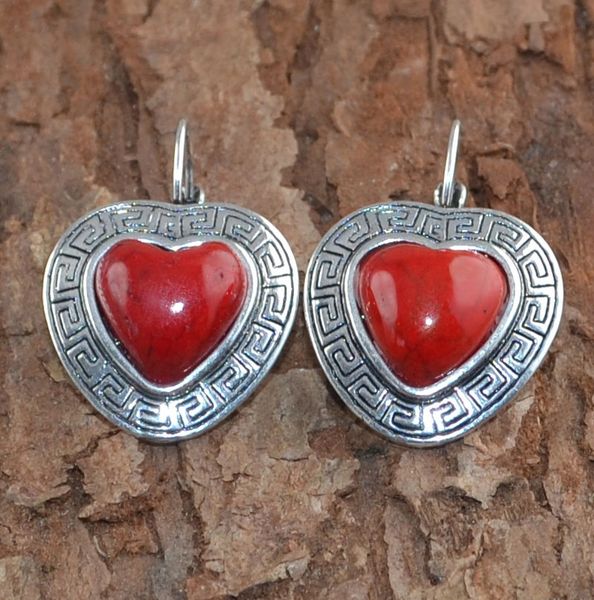 Pair of Elegant Imitation Red Turquoise Thai Silver Dangle Earrings