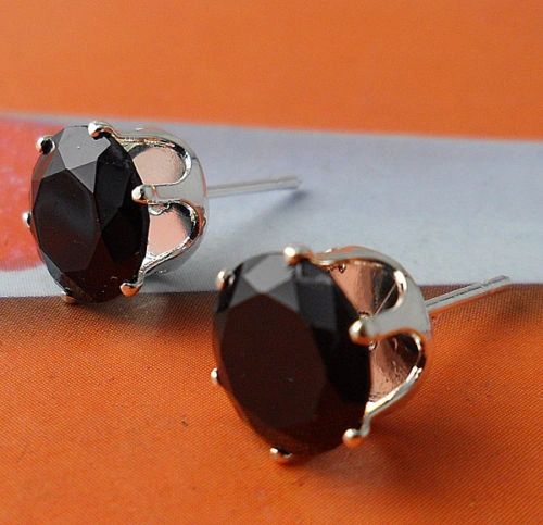 6mm Round Black Crystal Stud Earrings