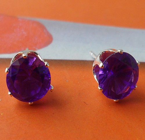 6mm Round Purple Crystal Stud Earrings