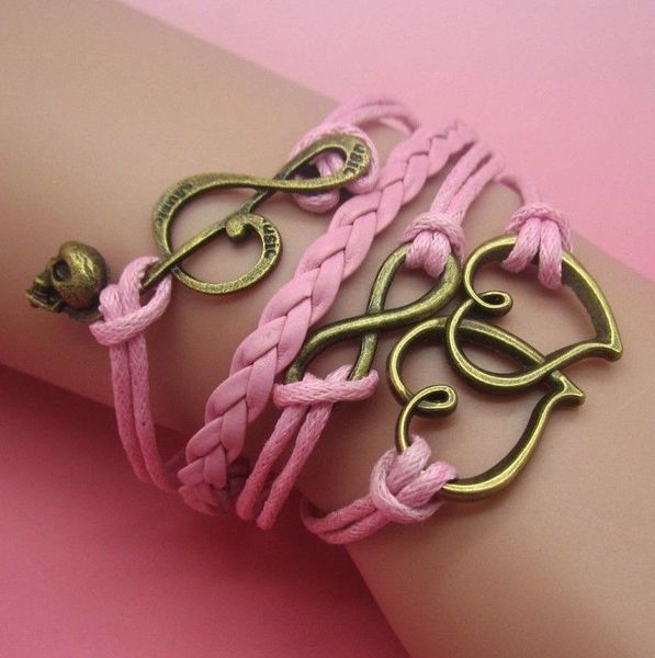 Infinity Double Heart Corded Wrap Bracelet