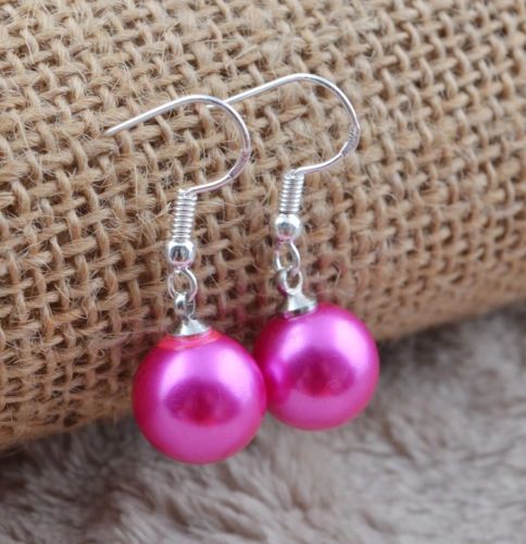 Pair of Elegant Bright Pink Imitation Pearl Dangle Earrings