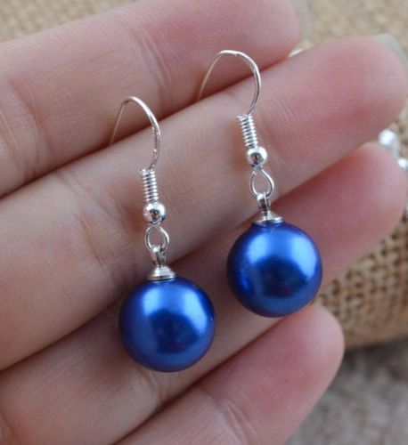 Pair of Elegant Bright Blue Imitation Pearl Dangle Earrings
