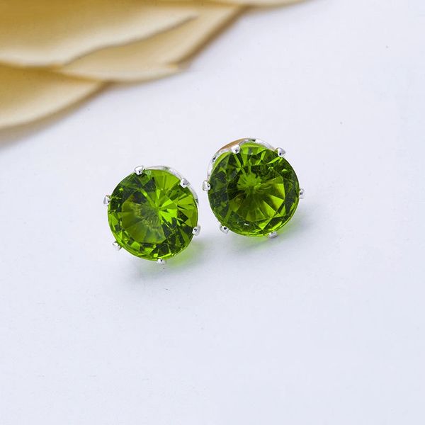 8mm Round Green CZ Anti-Allergy Silver Alloy Stud Earrings