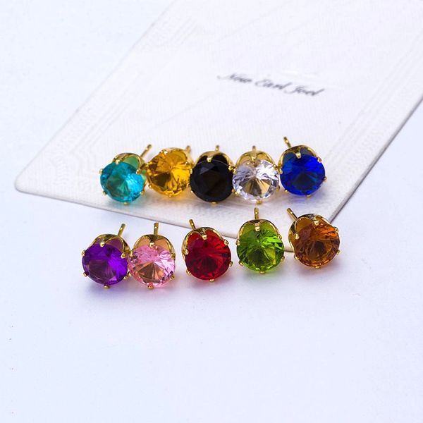 8mm Round Clear CZ Anti-Allergy Golden Alloy Stud Earrings