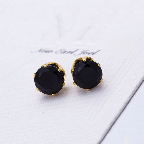 8mm Round Black CZ Anti-Allergy Golden Alloy Stud Earrings