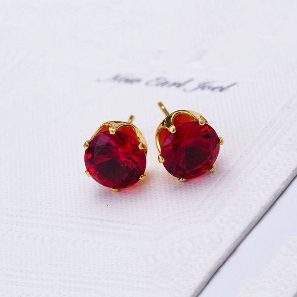 8mm Round Red CZ Anti-Allergy Golden Alloy Stud Earrings