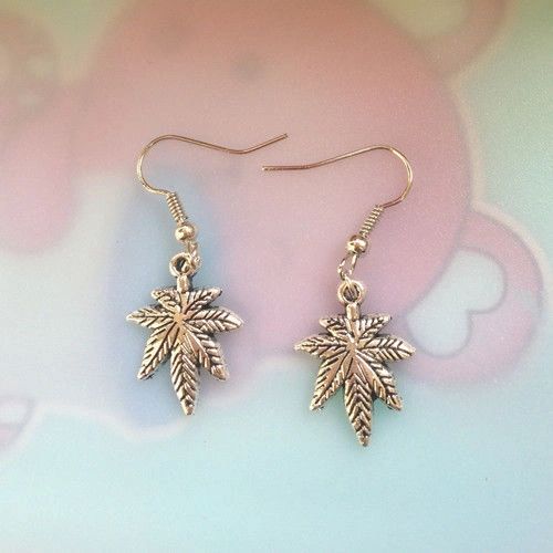 Pair of Silver Antique Silver Style Leaf Dangle Earrings