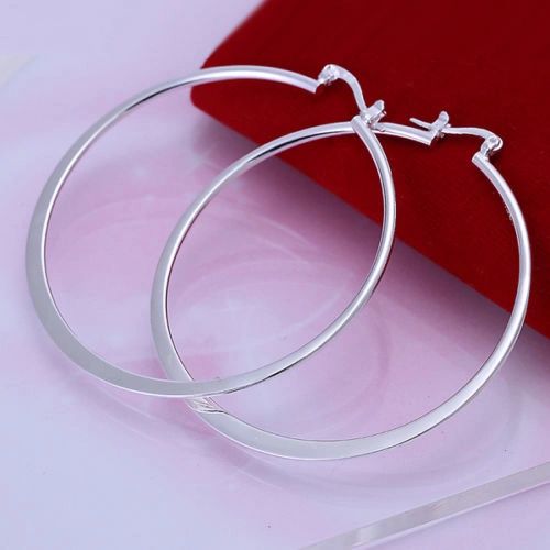Pair of Silver Plated Large (65mm) Simple Hoop Earrings