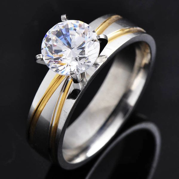 Yellow Gold Filled on White Background and CZ Solitaire Ring Size 9