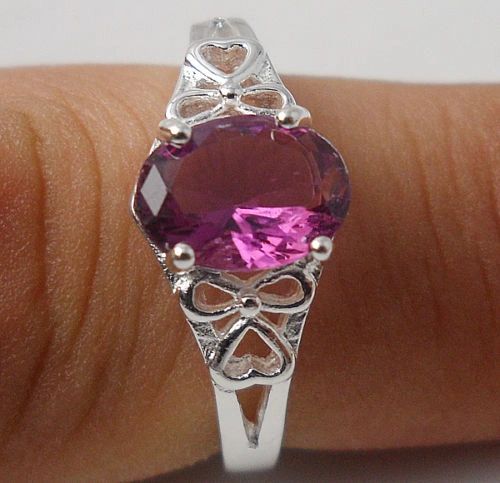 Imitation Pink Tourmaline Silver Plated Ring Size 6