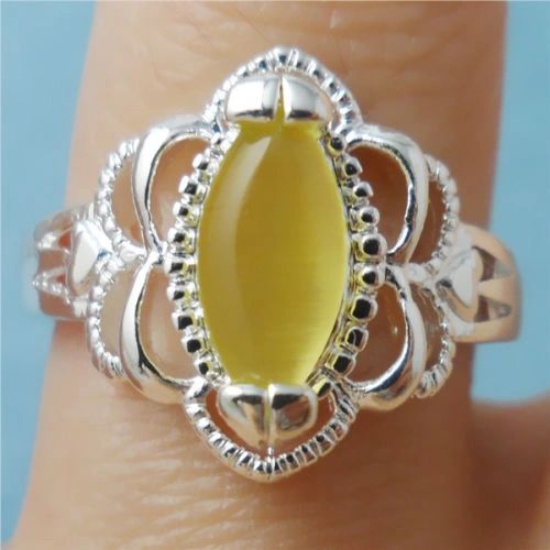 Imitation Yellow Imitation Opal Silver Plated Ring Size 7, 8 & 9