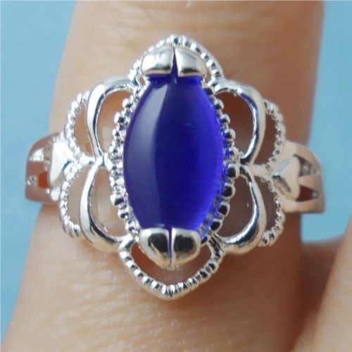 Imitation Blue Opal Silver Plated Ring Size 8 & 9