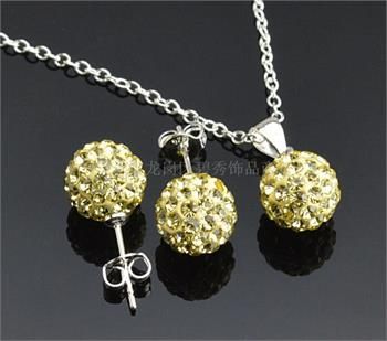 Set of 10mm Round Rhinestone Disco Ball Pendant Necklace & Earrings