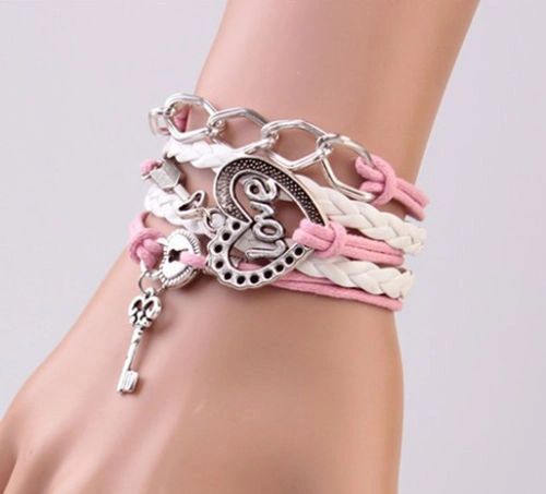 Infinity Love Corded & Pink Leather Wrap Bracelet