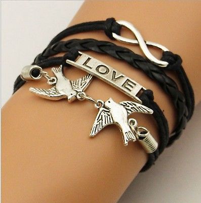 Infinity Love Corded & Black Leather Wrap Bracelet