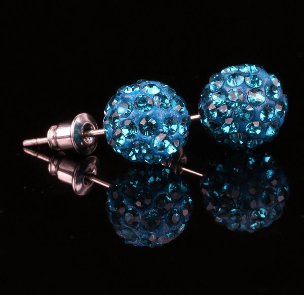 Pair of 10mm Bright Blue CZ Disco Ball Stud Earrings