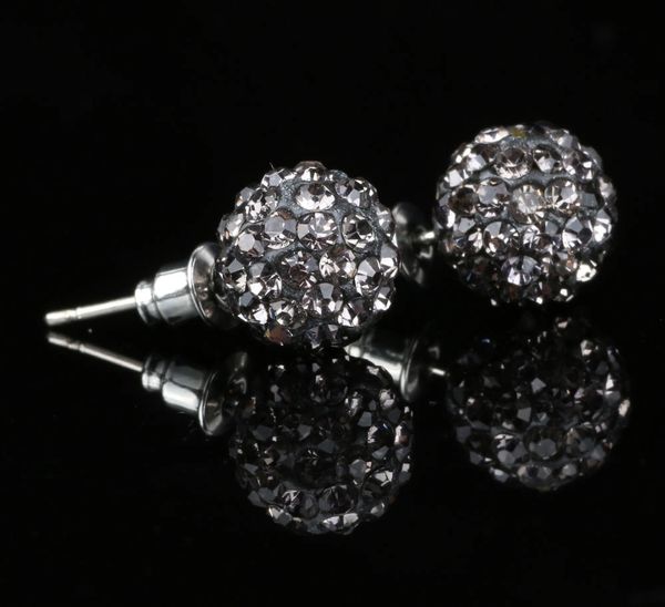 Pair of 10mm Grey CZ Disco Ball Stud Earrings