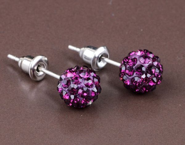 Pair of 10mm Bright Purple CZ Disco Ball Stud Earrings