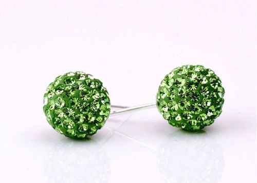 Pair of 8 or 10mm Bright Green CZ Disco Ball Stud Earrings