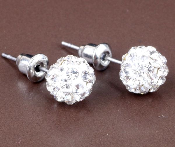 Pair of 10mm Bright White CZ Disco Ball Stud Earrings