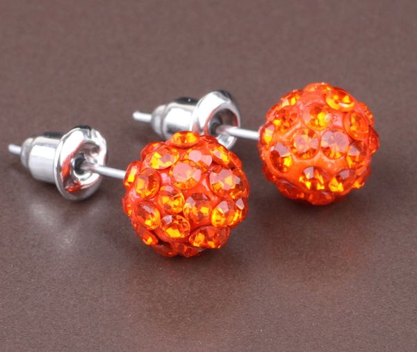 Pair of 10mm Bright Orange CZ Disco Ball Stud Earrings