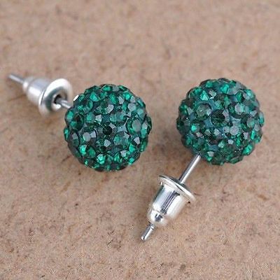 Pair of 10mm Dark Green CZ Disco Ball Stud Earrings