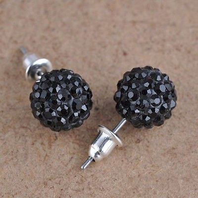 Pair of 10mm Black CZ Disco Ball Stud Earrings