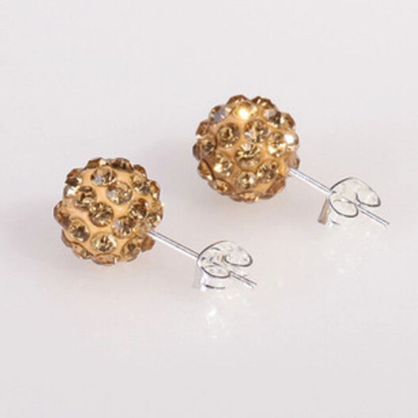Pair of 10mm Bright Gold CZ Disco Ball Stud Earrings